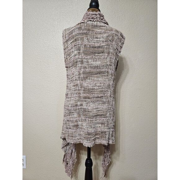 Women’s Handmade Knitted Duster Vest Wrap Fringe Hem Neutral S-M - Picture 2 of 2